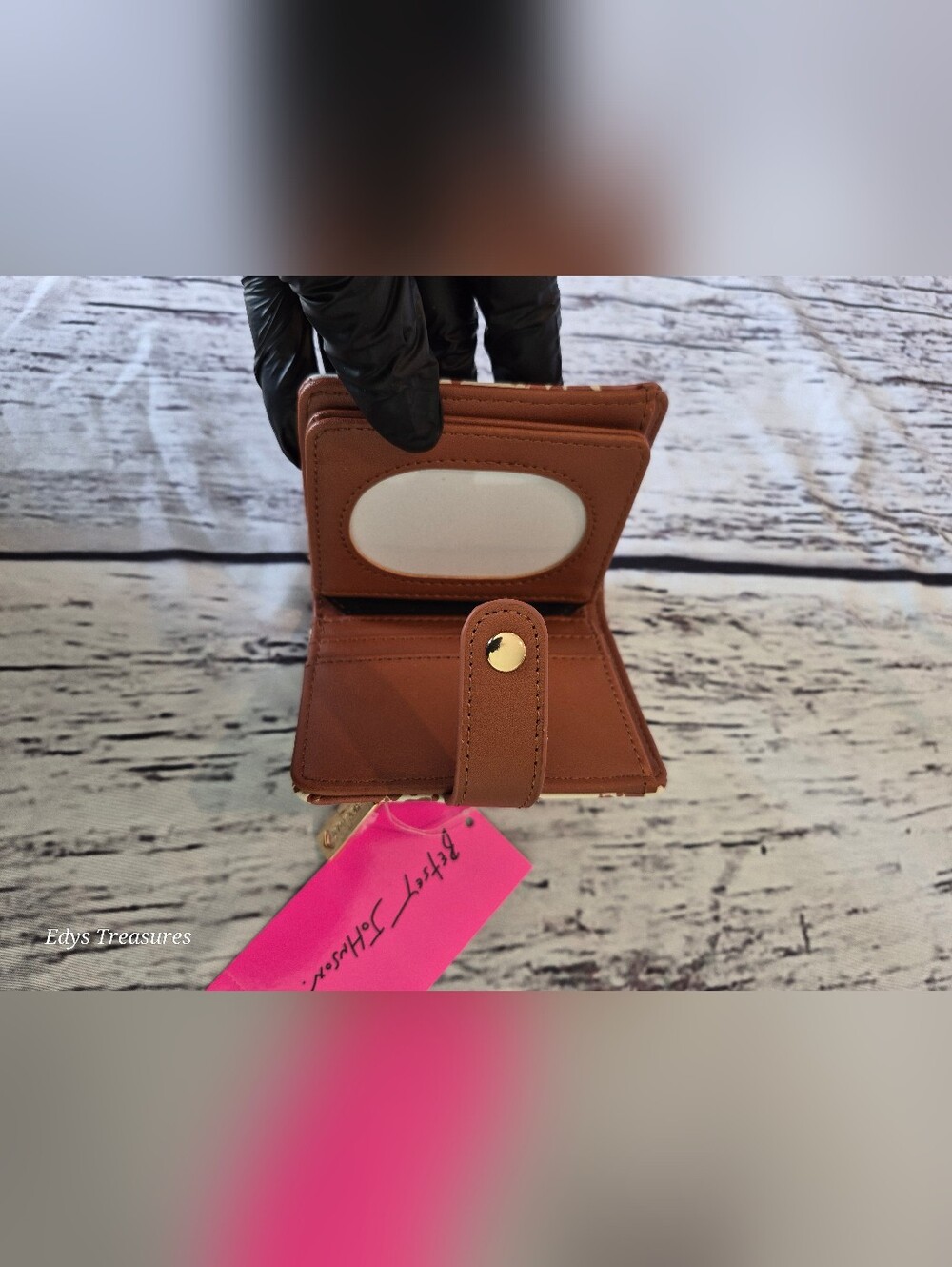 Betsey Johnson Cow Print Compact Bifold Wallet Brown Cream NWT - Picture 5 of 8